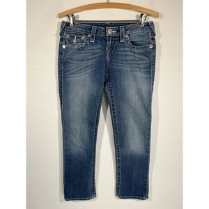 True Religion Capri Jeans Womens 26 Faded Blue Denim Flap Pocket